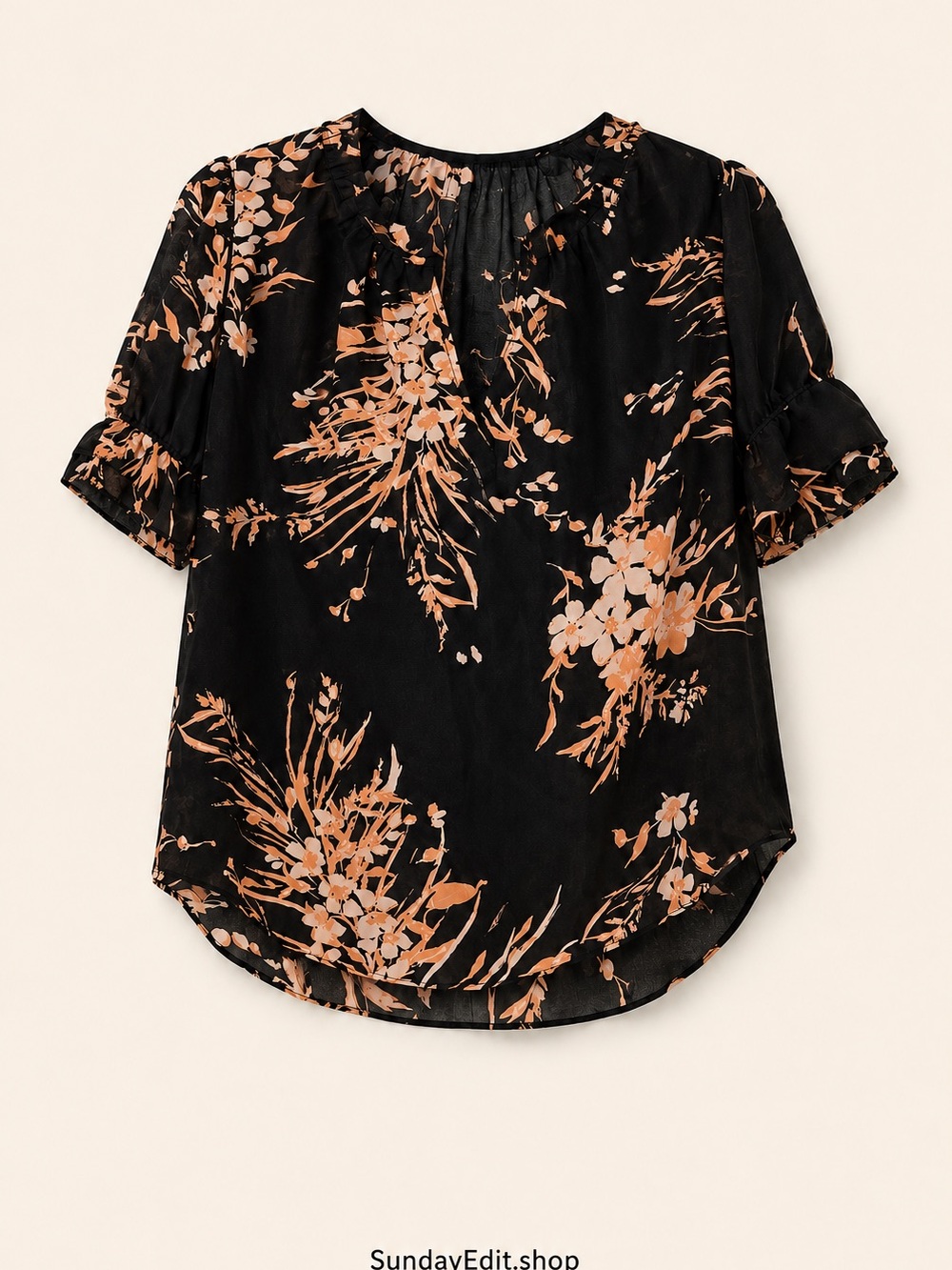 NWT Joie Arlinda B Black Blouse with Apricot Floral Print | Size L